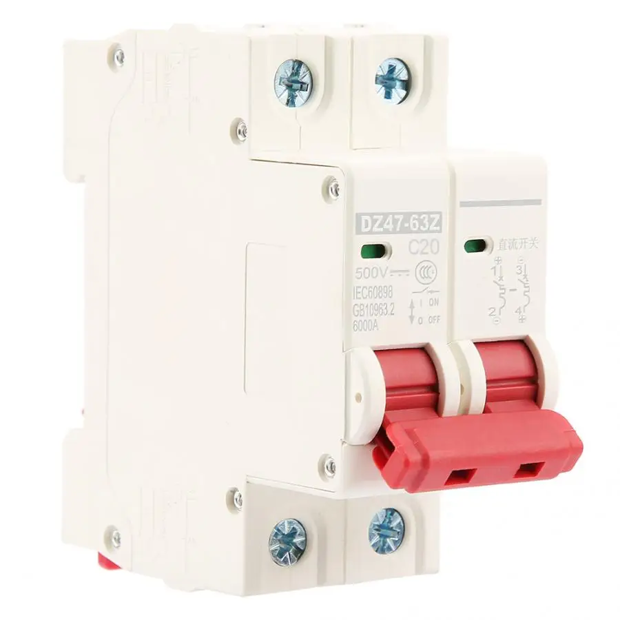 2P DC 500V 20A Мини выключатель MCB предохранитель безопасности DZ47 63Z реле