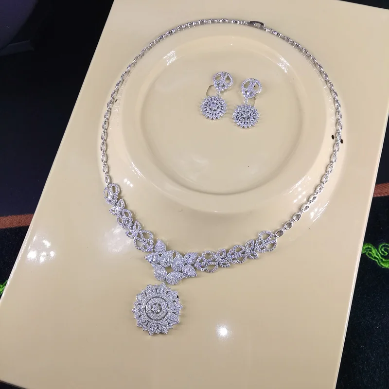 2023 new fashion elegant flower blue/red/green/purple/crystal necklace earring set wedding bride dinner party dress jewelry |