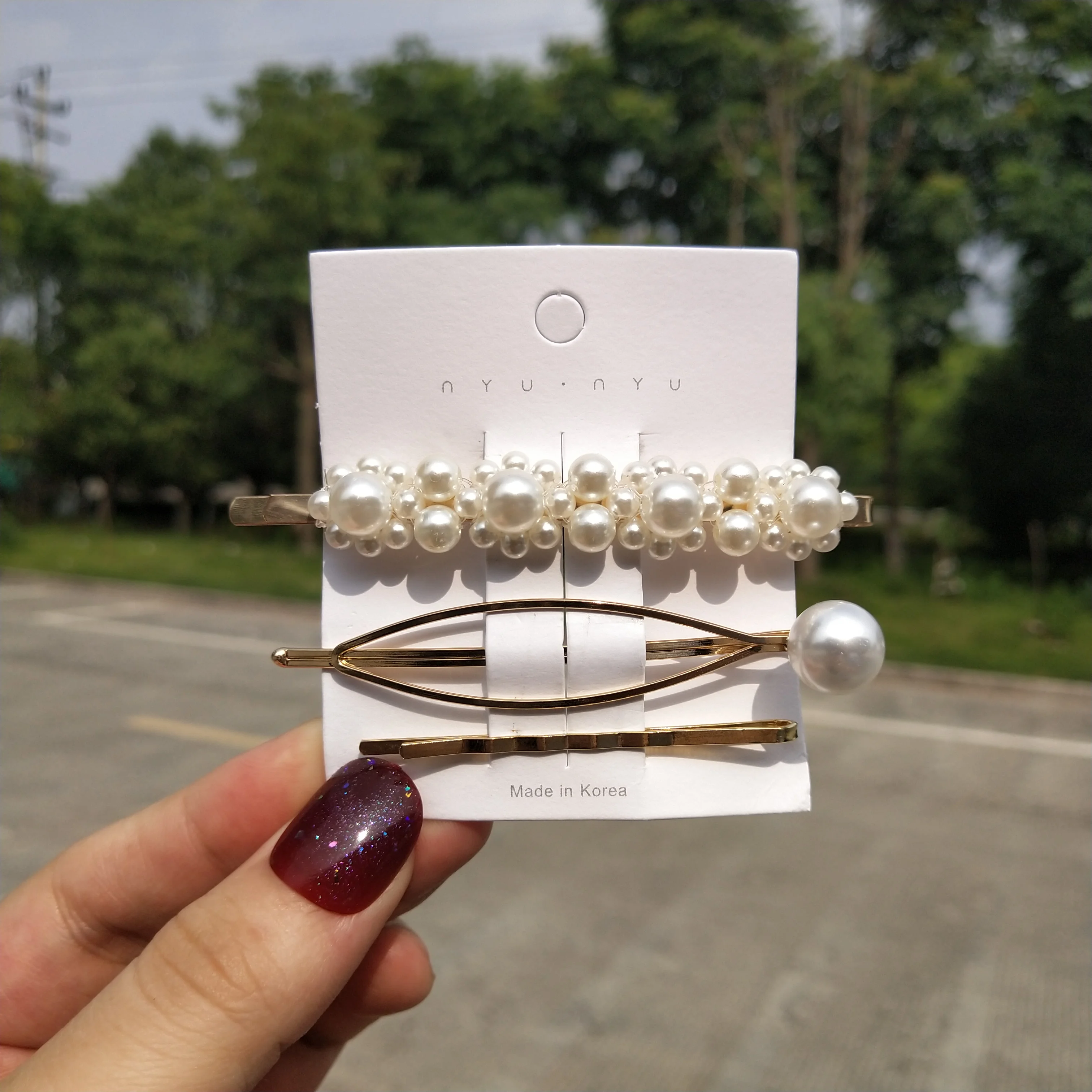 3 шт./компл. модные жемчужные Искусственные бусины заколка для волос ручная