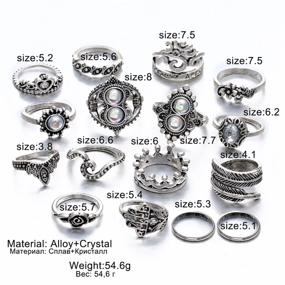 16 шт./компл. богемное Винтажное кольцо в виде короны волнистого цветка форме