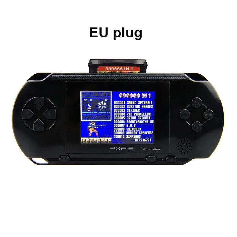 3 дюйма 16 бит PXP3 тонкая станция видеоигры плеер портативная игра+ 2 шт игровая карточная консоль встроенные 150 классические игры - Цвет: Black-EU