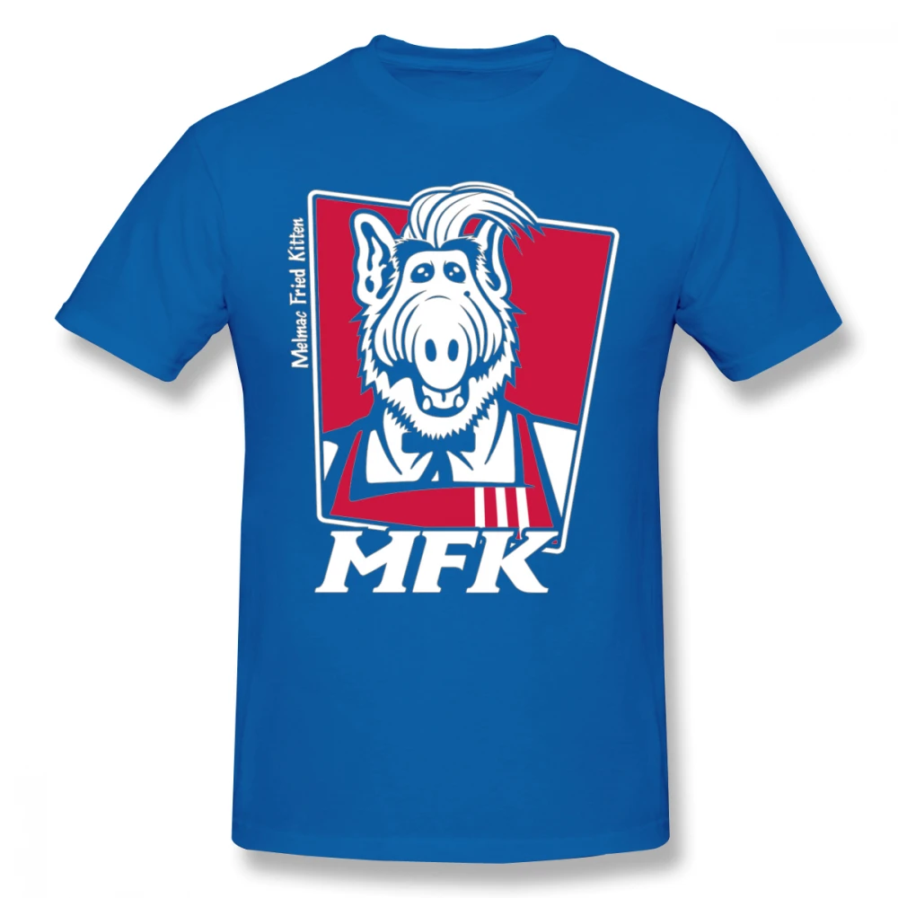 Забавная футболка Melmac Fried Kitten Alf, Harajuku, унисекс, футболка с графическим принтом, хлопок, футболка размера плюс - Цвет: Синий