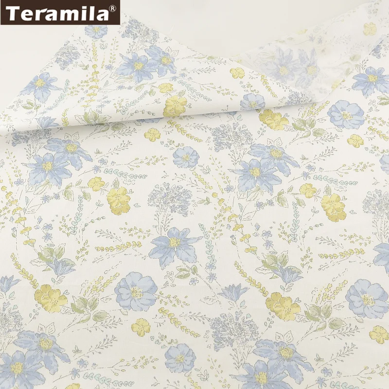 TERAMILA 100% хлопчатобумажная ткань с голубым цветочным принтом саржевая лоскутное