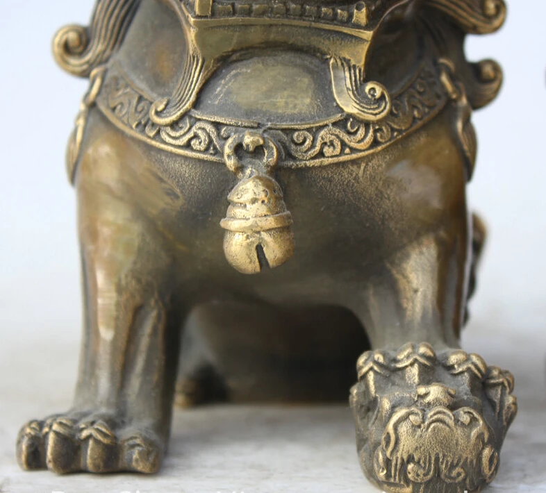 6 &quotКитайский фэн шуй фольклорная медная Статуэтка фу ФОО собака ограждение Лев