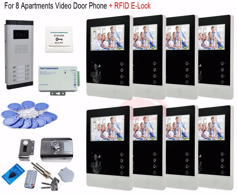 

Видеодомофон для 8 квартир, профессиональная система домашней безопасности, дисплей 7 дюймов, дверной звонок, Интерком, электронный замок с ...
