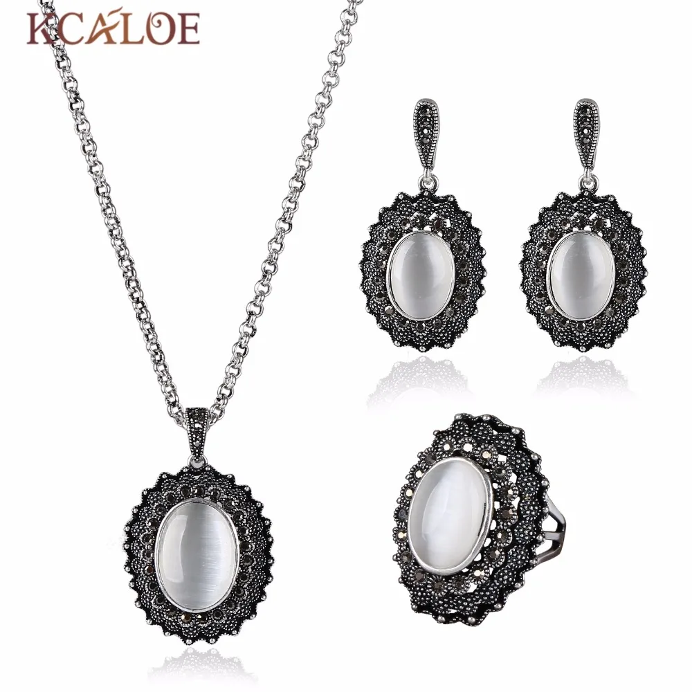 Набор ювелирных изделий KCALOE Opal винтажный черный фианит стразы античный