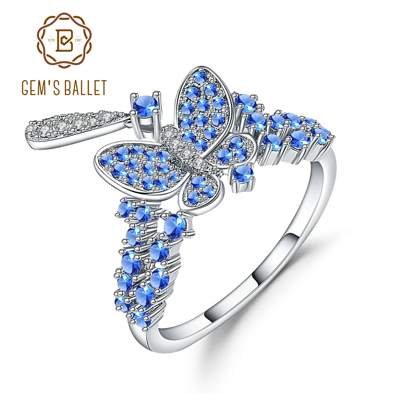 GEM'S балетное нано швейцарское кольцо с синей бабочкой из стерлингового серебра