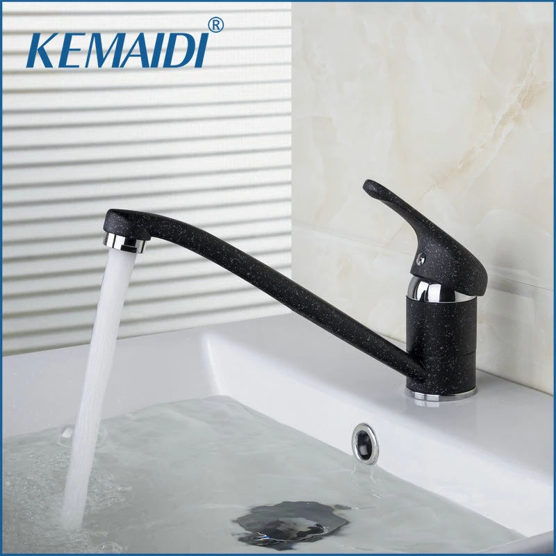 

KEMAIDI Kitchen Sink Deck Mounted Short Black Painting Mixer Hot And Cold Mixer Tap Solid Brass Basin Faucet Bathroom Faucet