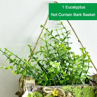 Eucalyptus Only 1 шт., настенный подвесной слой, натуральная деревянная корзина из коры, искусственные цветы, роза, лаванда, Подсолнух, украшение для дома, магазин, искусственный цветок - Цвет: Eucalyptus Only
