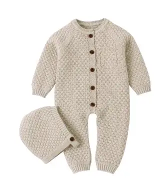 82W525 Khaki Комбинезон для маленьких девочек; комбинезоны с длинными рукавами; одежда; сезон осень-зима; цельнокроеная Одежда для новорожденных мальчиков; детские вязаные наряды - Цвет: 82W525 Khaki