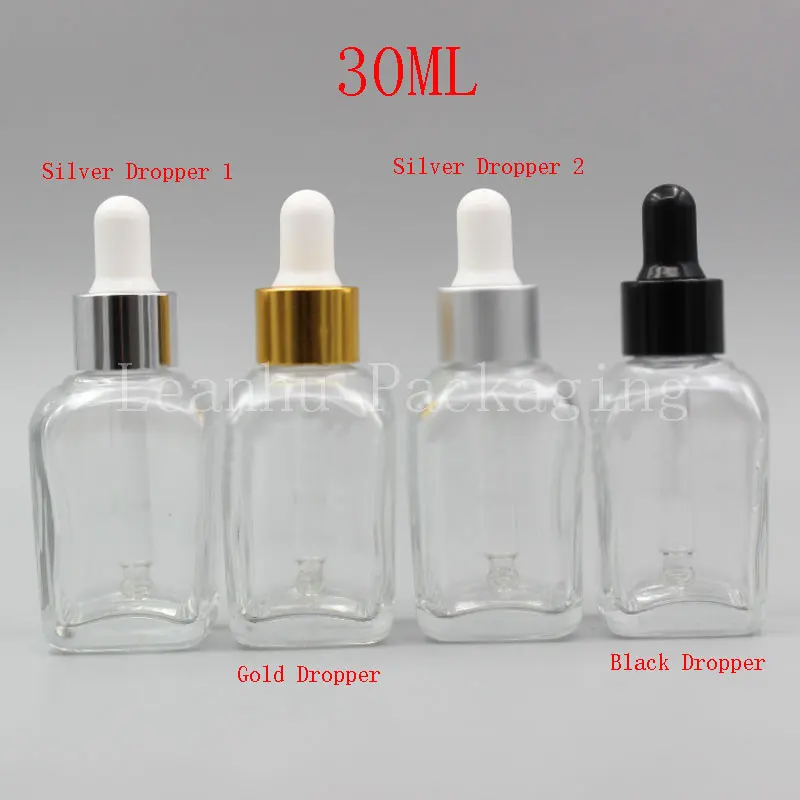 30ML Transparent Square Glass Dropper Bottle, 30CC Essential Oil/Perfume Packaging Bottle, Empty Cosmetic Container (20 PC/Lot)