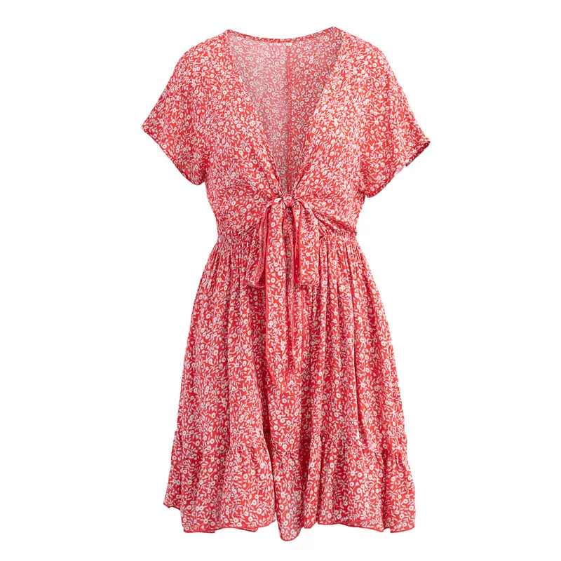 Лето 2019 Короткое мини платье сексуальное глубокий v образный вырез цветочный