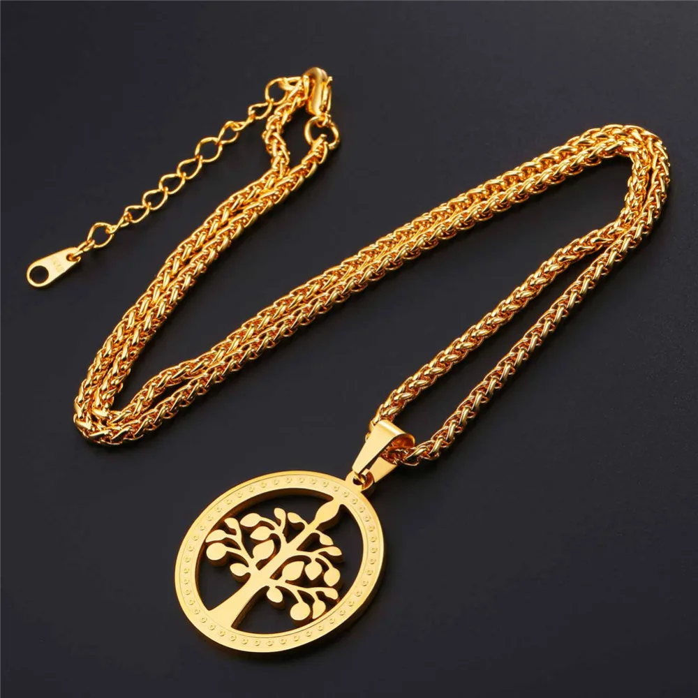 U7 Нержавеющая Сталь Круглый Дерево Жизни Ожерелье и Серьги Ботанический Лесной