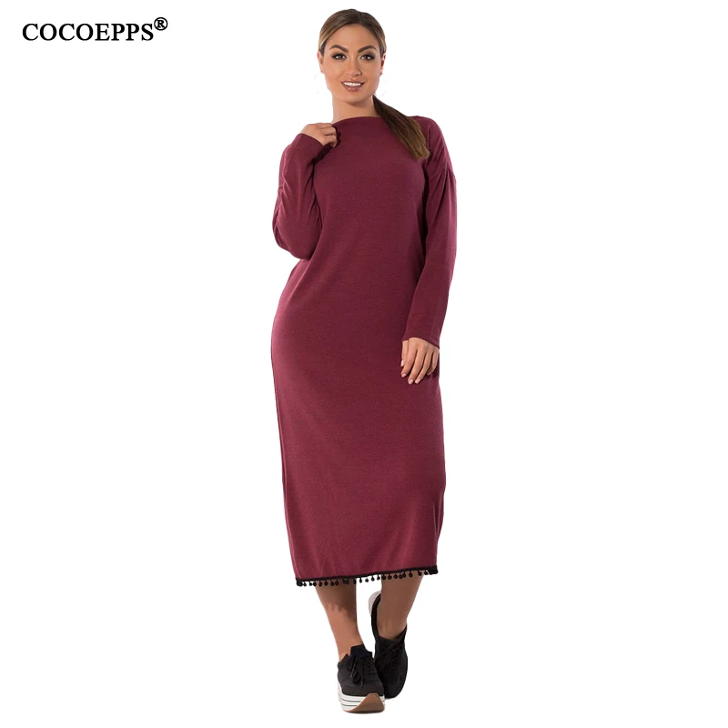 Женское длинное свободное платье повседневное однотонное большого размера