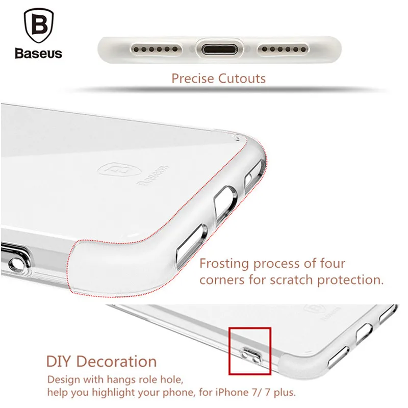 Original Baseus For Apple iPhone 7 Plus Case Translucent TPU Back Cover for iPhone7 7plus Phone Thin Jet Black Clear Shell |