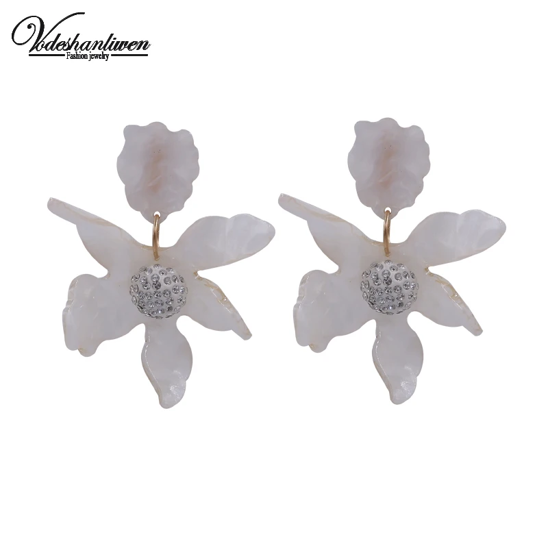 Vodeshanliwen 2018 Fashion Acrylic Flower Big Earrings For Women Party Statement Design Bohemia Resin Jewelry | Украшения и