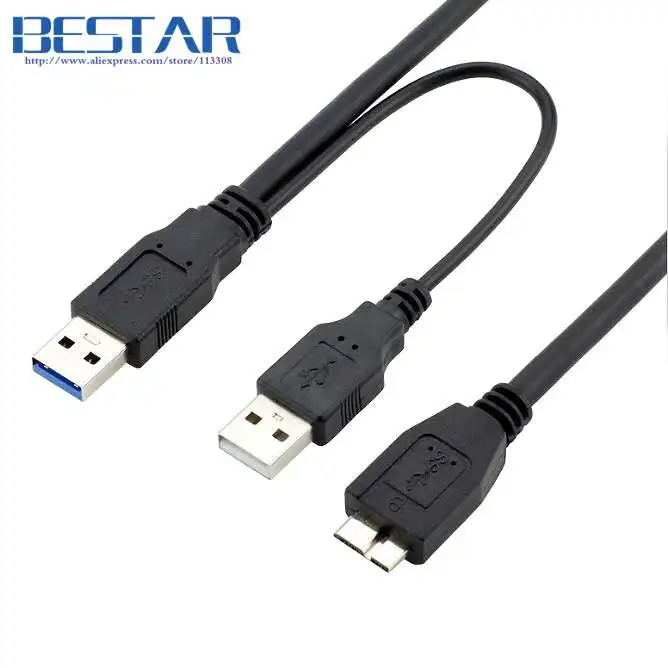 (200 шт./лот) черный 5 Гбит/с Micro B USB 3 0 внешний жесткий диск Y кабель с питания 60 см 1 м 8