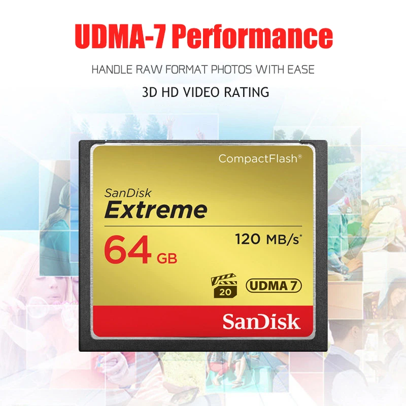 Sandisk Экстрим Compact Flash Камера цифровой карты памяти 32 ГБ 64 128 до 120 МБ узнать Скорость