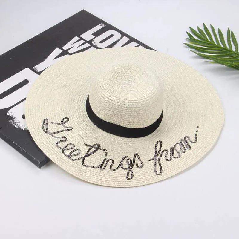 

fashion Summer Large Brim Sun Hat For Women Fashion Sequins Letter do not disturb Embroidery Folded Floppy Hat Bohemia Beach Cap