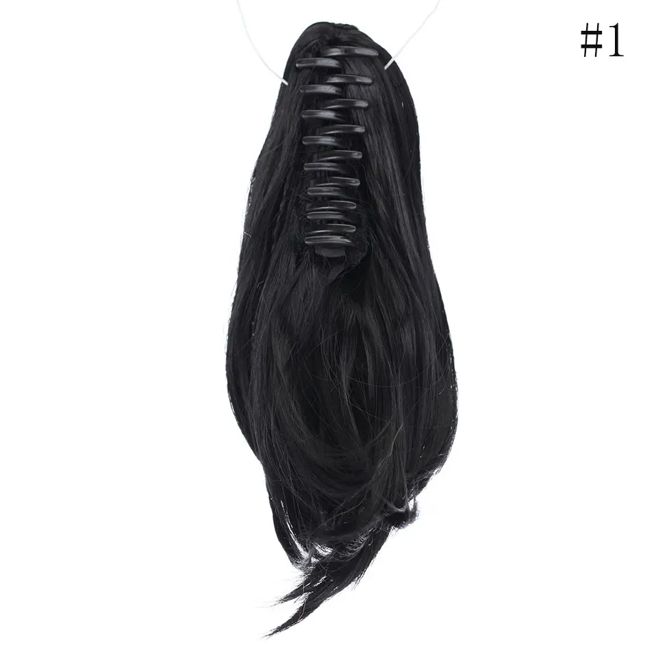 dark black SNOILITE, 12 дюймов, конский хвост с косичками, зажим в конский хвост, прямые синтетические накладные волосы на заколках, коготь, конский хвост для женщин - Цвет: dark black