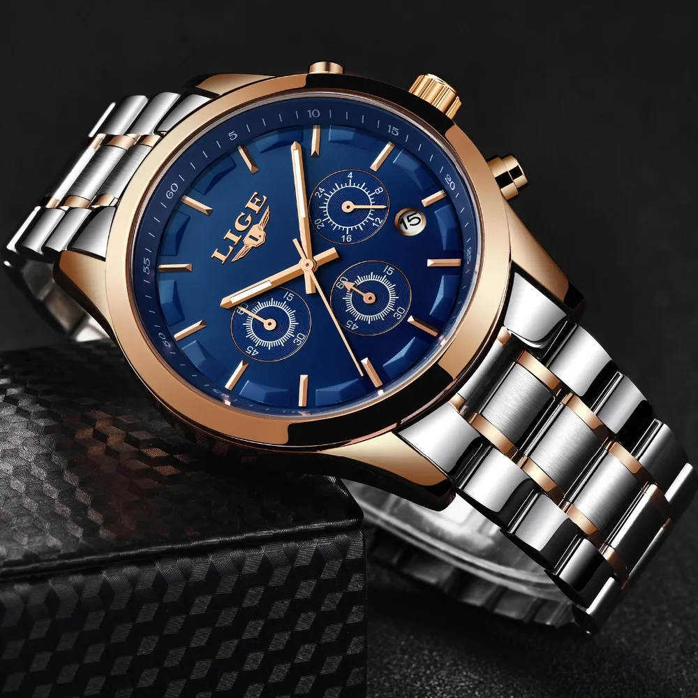 LIGE мужские часы топ BrandLluxury военные спортивные Нержавеющая сталь
