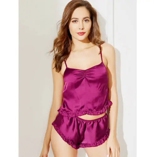 9 цветов Женская атласная Кружевная летняя Пижама нижнее белье Babydoll ночное шорты