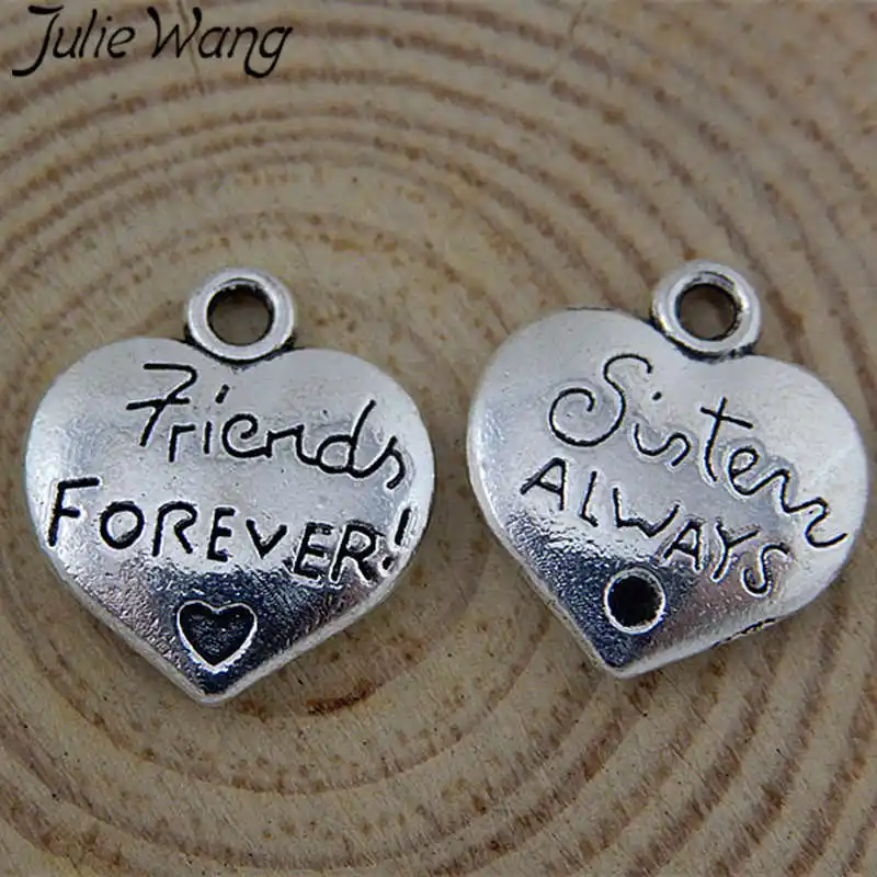

Julie Wang 15 шт друг навсегда из сплава, подвески в форме сердца античное серебряное ожерелье ювелирные браслеты и Кулоны Аксессуары для изготов...