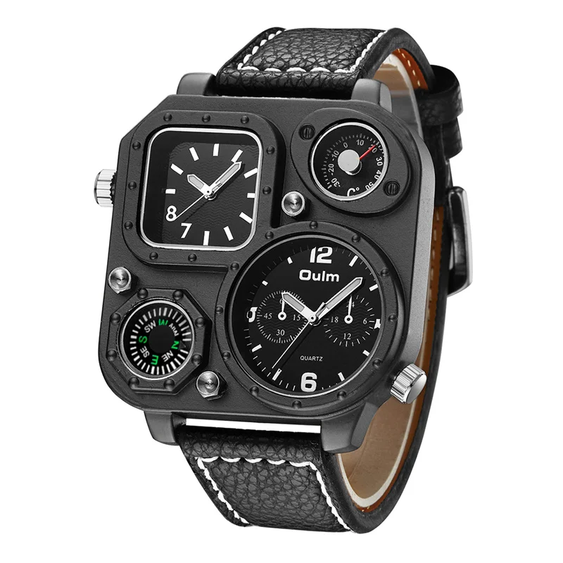 

Oulm New Arrive Unique Male Watch Luxury Big Size Square Dial Compass Decoration Quartz Clock Antique Men's Military Watches