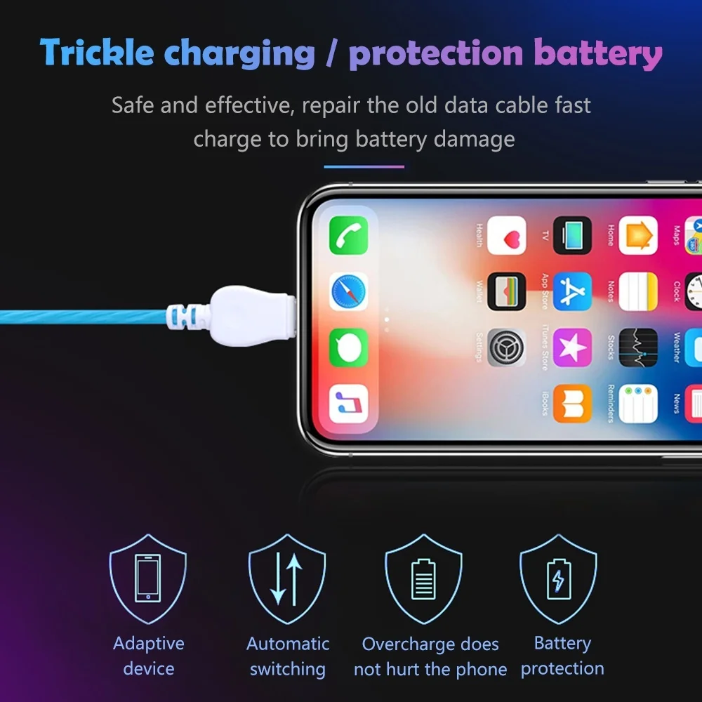 Светодиодный кабель для быстрой зарядки 3А для iphone X XS 7 8 6S Plus type C и все микро-usb для устройств на аndroid кабель для samsung Xiaomi huawei