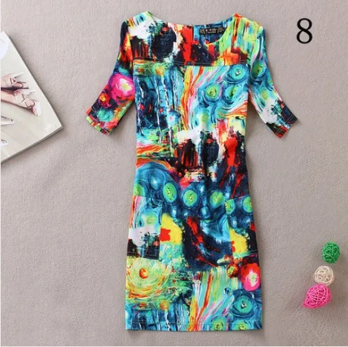 Yw3 Women Casual Dress Plus Size Bohemian Mini Butterfly Novelty FlowerGreen Blue Print Summer 2014 Vestidos | Женская одежда