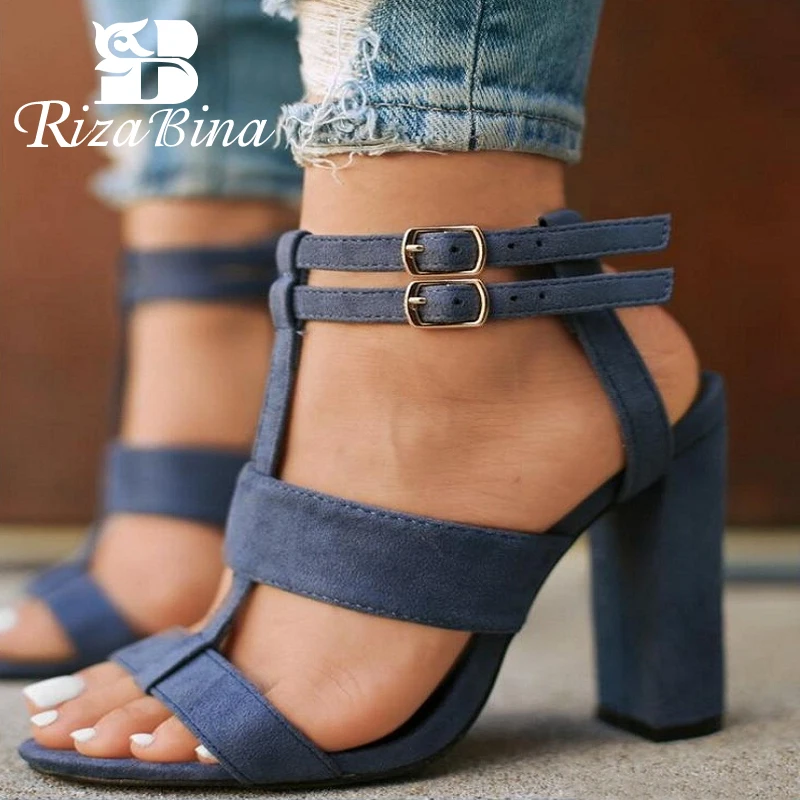 RIZABINA летние женские босоножки туфли на высоком квадратном каблуке 10 см в морском