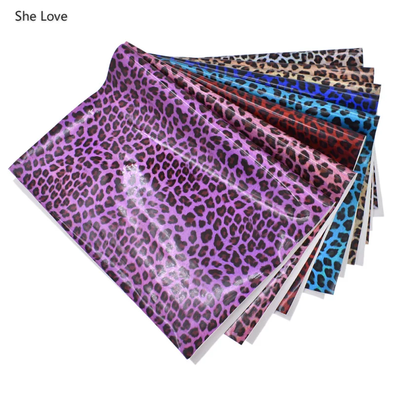 Chzimade A3 Leopard Printed Fabric Artificial Laser Synthetic Leather For Bags Garment Clothes Diy Sewing Materials Handmade | Дом и сад