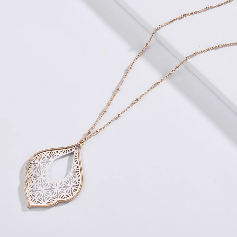 

ZWPON 2020 New Gold Filigree Morocco Teardrop Pendant Necklace for Women Fashion Two Tone Geometric Long Necklace Wholesale