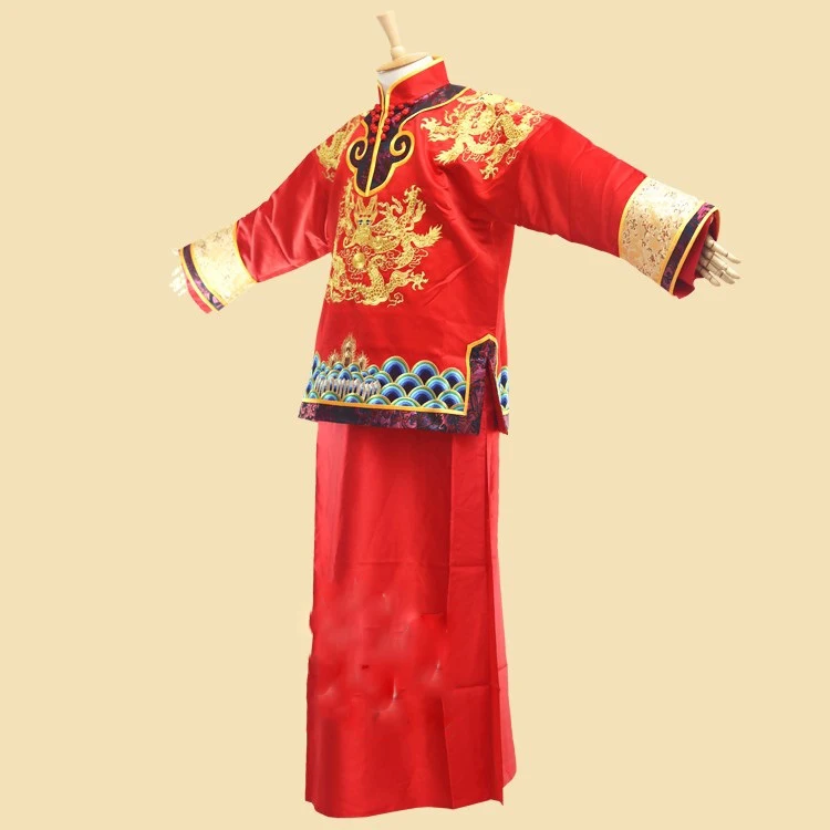 Tong LiYa Chen SiCheng Red Chinese Wedding Hanfu Couple Costume Sets Republican Period Wedding Bride and Groom Hanfu