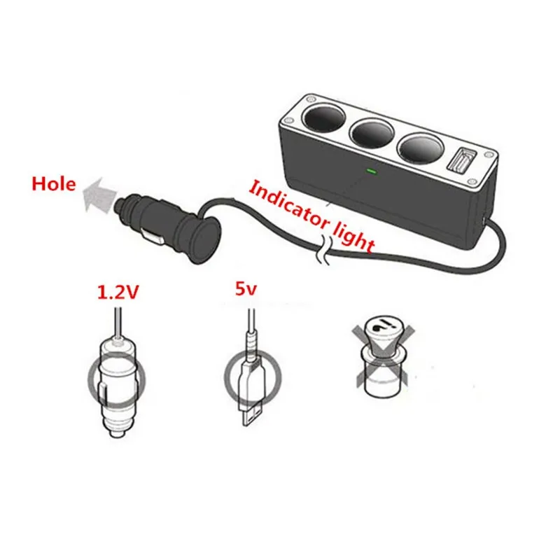 EE support DC 12V Car Cigarette Lighter Socket Splitter USB Charger Power Adapter 3Way Car-styling XY01 |