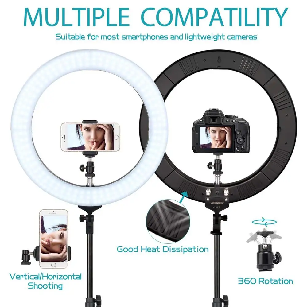 ZoMei 18 inch 448 pcs Dimmable LED Ring Light with Adjustable Lamp Stand and Phone Holder for Selfie Makeup Filming | Электроника
