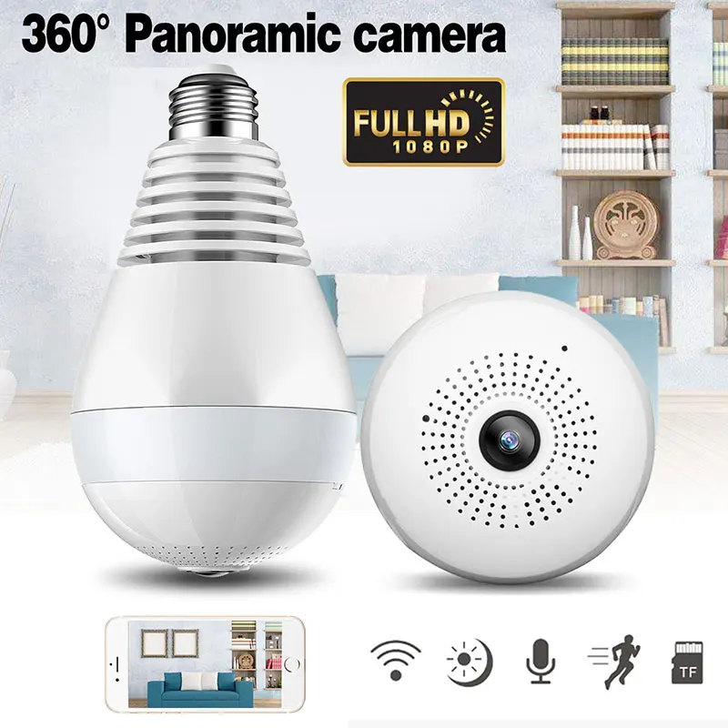 Светодиодная лампа беспроводная ip камера Wifi 1080 P панорамная рыбий глаз домашняя