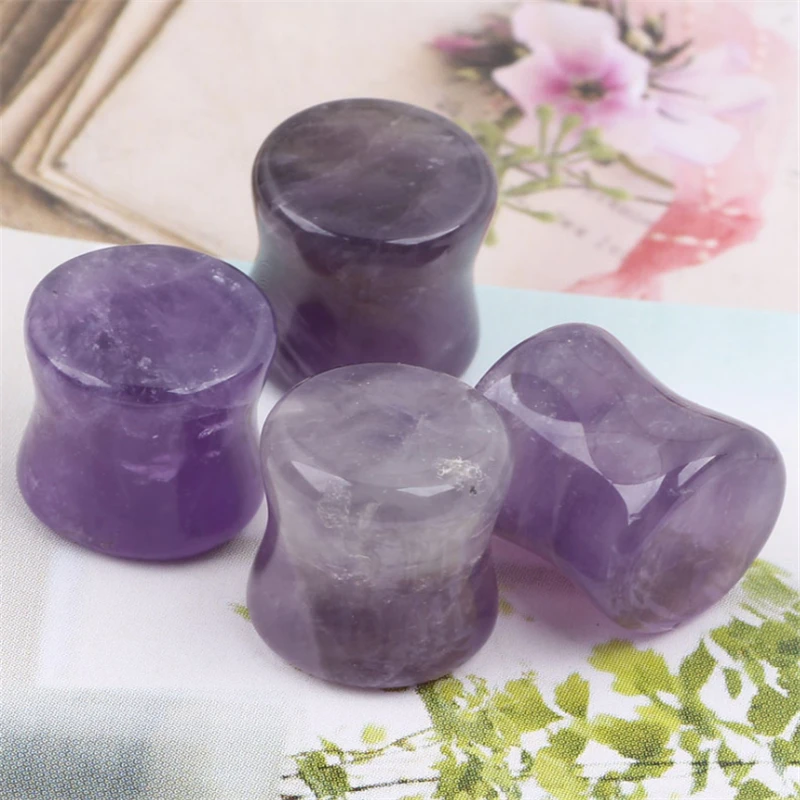 New Purple Natural Stone Flesh Tunnel Gauge Ear Plugs Stretcher Expander Earrings Body Piercing Screw Fashion Punk Jewelry | Украшения и