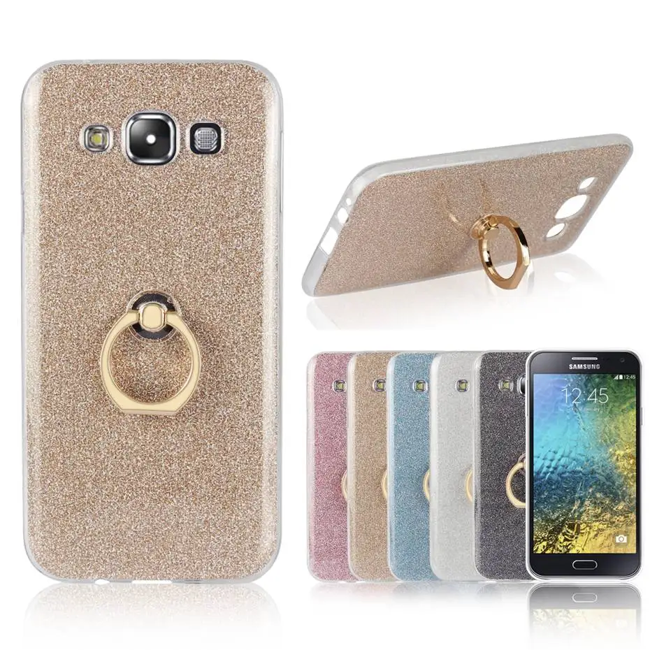 Чехол для samsung Galaxy E5 мягкой ТПУ с палец кольцо стенд блеск крышка блестки оболочки