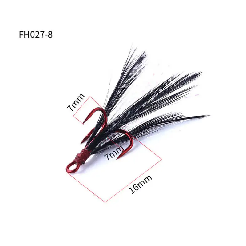 20pcs Fishing Treble Barbed Hook High Carbon Steel Fishhook Black Feather Jig Hooks Sea Ice Lake All Position | Спорт и развлечения