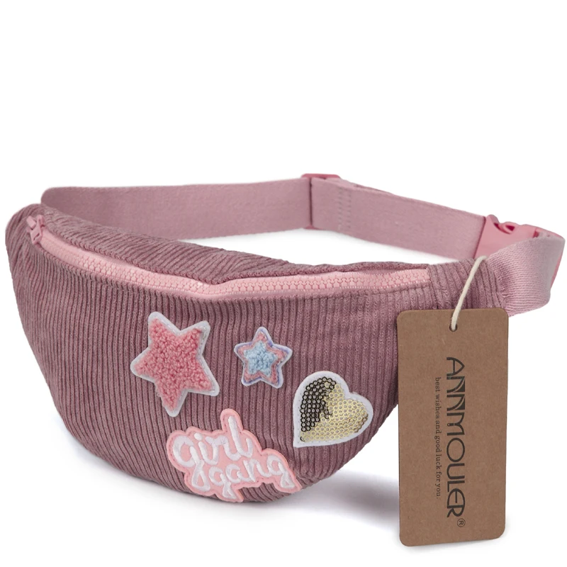 Annmouler Brand Fashion Girls Waist Bag Polyester Fanny Pack High Quality Patchwork Waist Pack Adjustable Pink Bum Bag