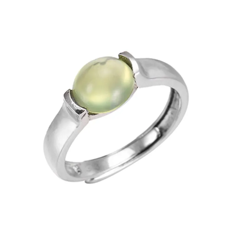 Rings For Women Prehnite Fine Jewelry S925 Silver Sterling 7*7mm Natural Green Oval Gemstone Adjustable Ring Bijoux R-PR006 | Украшения и