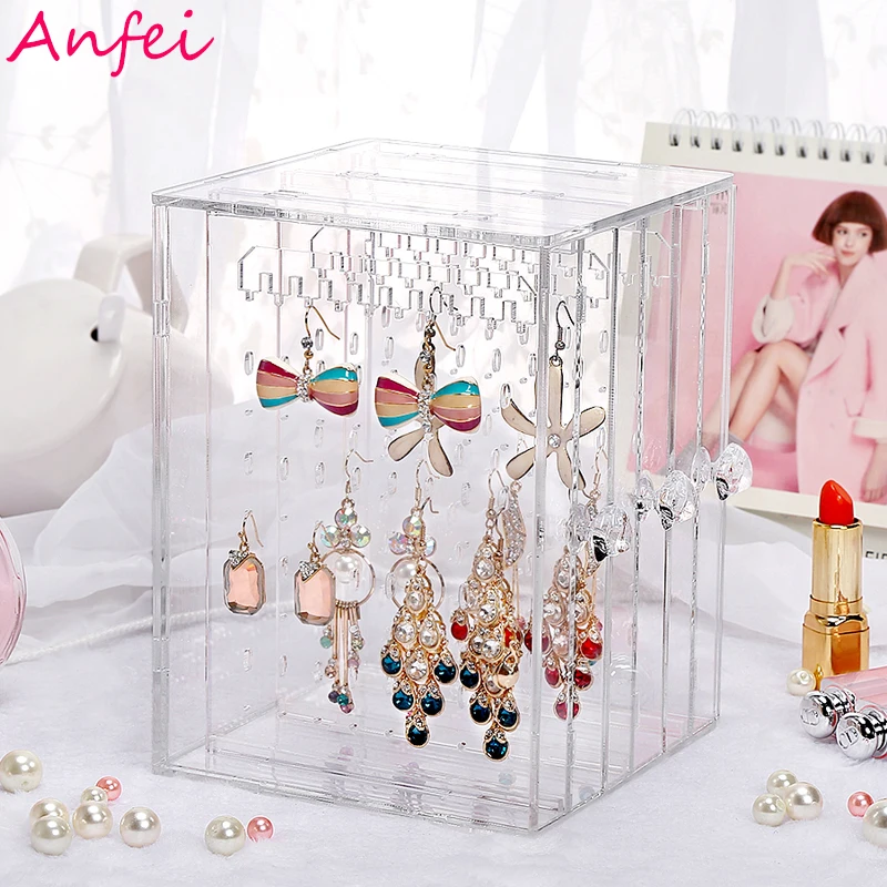 Витрина для сережек акриловая коробка органайзер прозрачный держатель колец