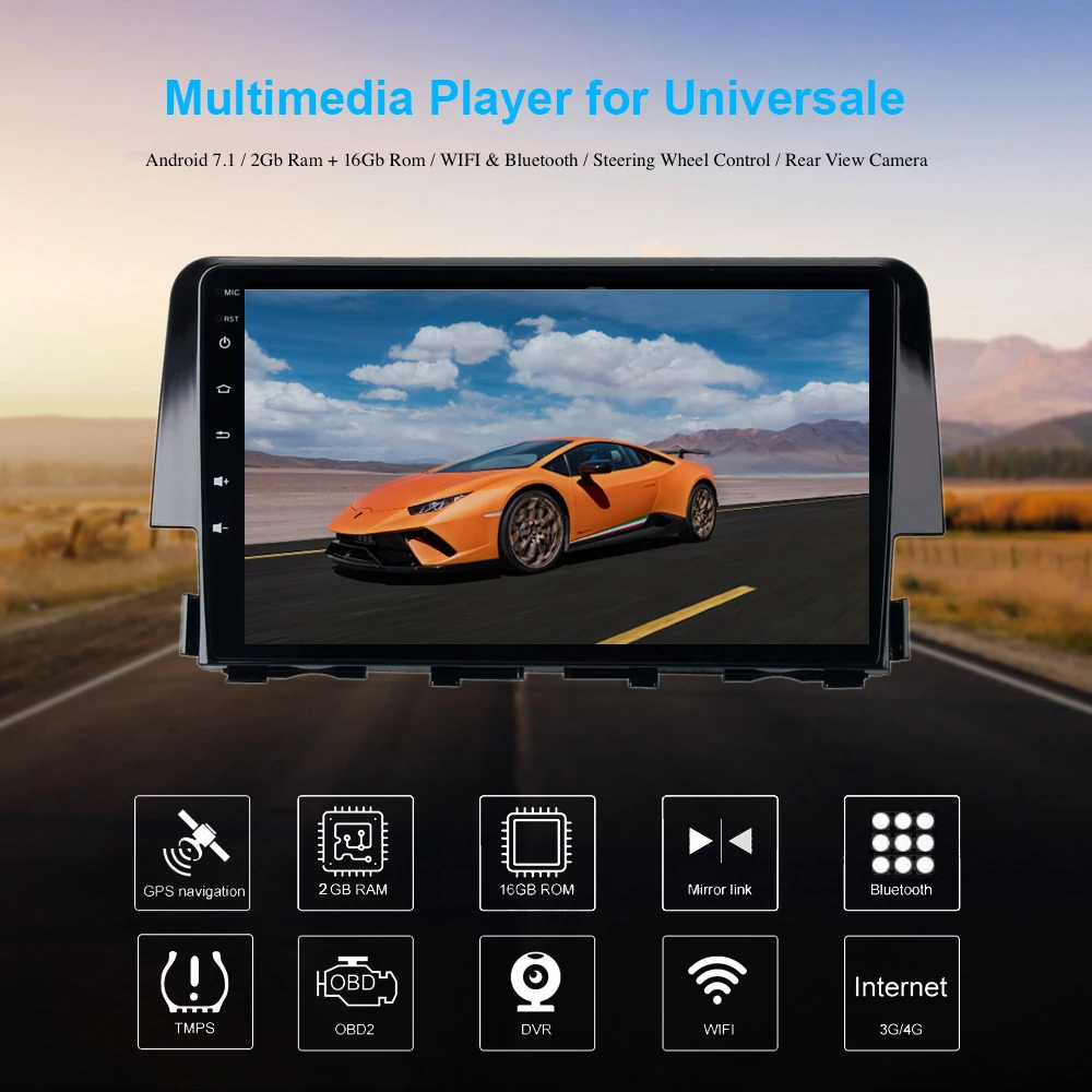 Мультимедийный плеер Android GPS Авторадио 1 Din для Honda Civic 10 2015 2016 автомобильное радио