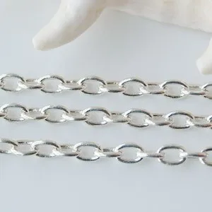 Solid 925 Sterling Silver Oval Cable Chain bulk Loose Rope Link for Jewelry making Diy Components and Findings, 1 meter