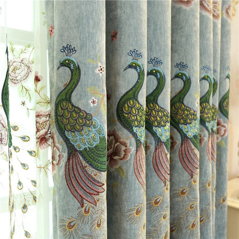 Европейские Роскошные затемняющие шторы с вышивкой павлина для гостиной