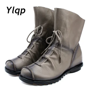 Женские ботинки из натуральной кожи; Сезон осень-зима; Модные плиссированные ботильоны; Теплая мягкая повседневная женская обувь на плоской подошве