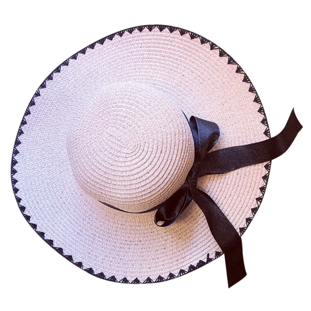 Summer Women Flat Sun Hat European Casual Fashion Elegant Bowknot Wide Brim Sunshade Holiday Beach Cap Sunhat Female Girls | Аксессуары