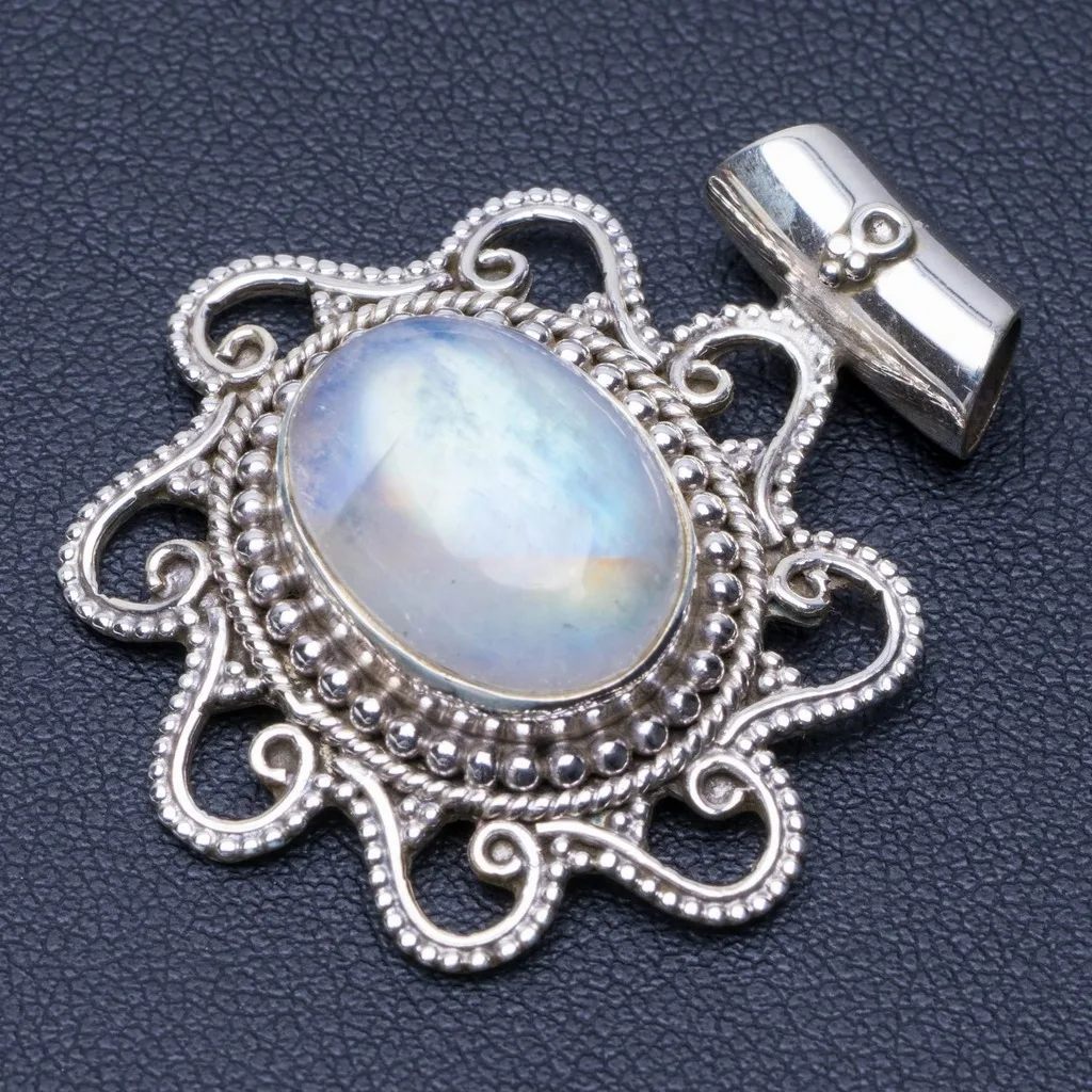 Кулон в стиле панк с натуральным радужным лунным камнем серебряная подвеска виде