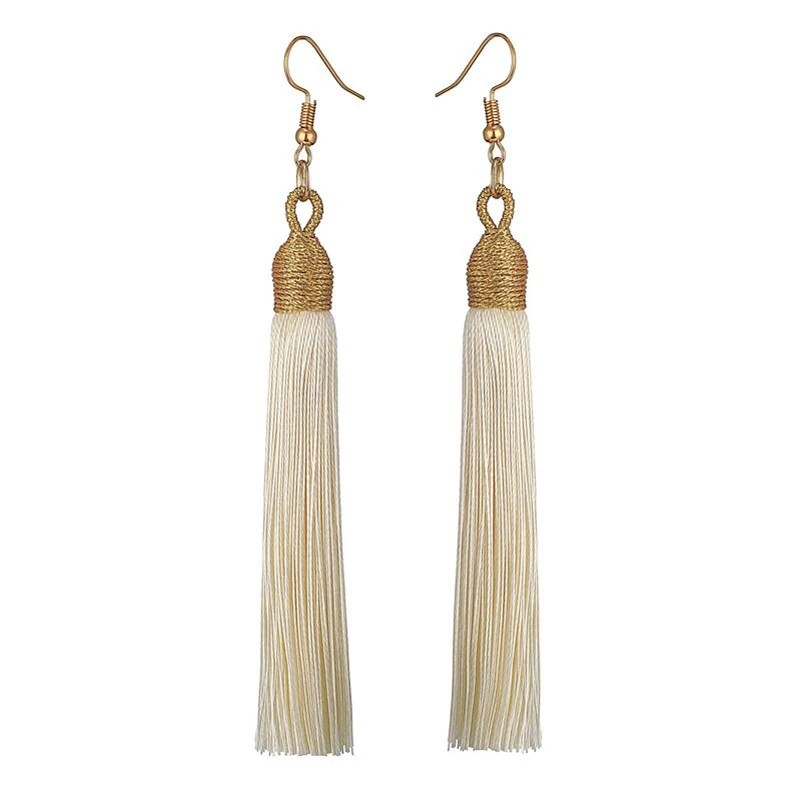 Beige LOVBEAFAS длинные серьги с кисточками для женщин Boho висячие серьги с бахромой Свадебные винтажные массивные модные ювелирные изделия - Окраска металла: Beige